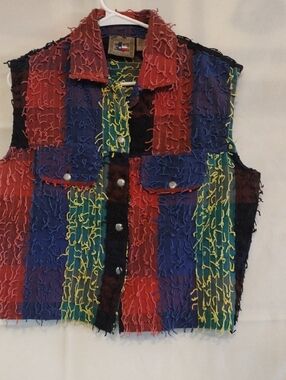 Vintage Multi-Color Textured Patchwork Vest - Women